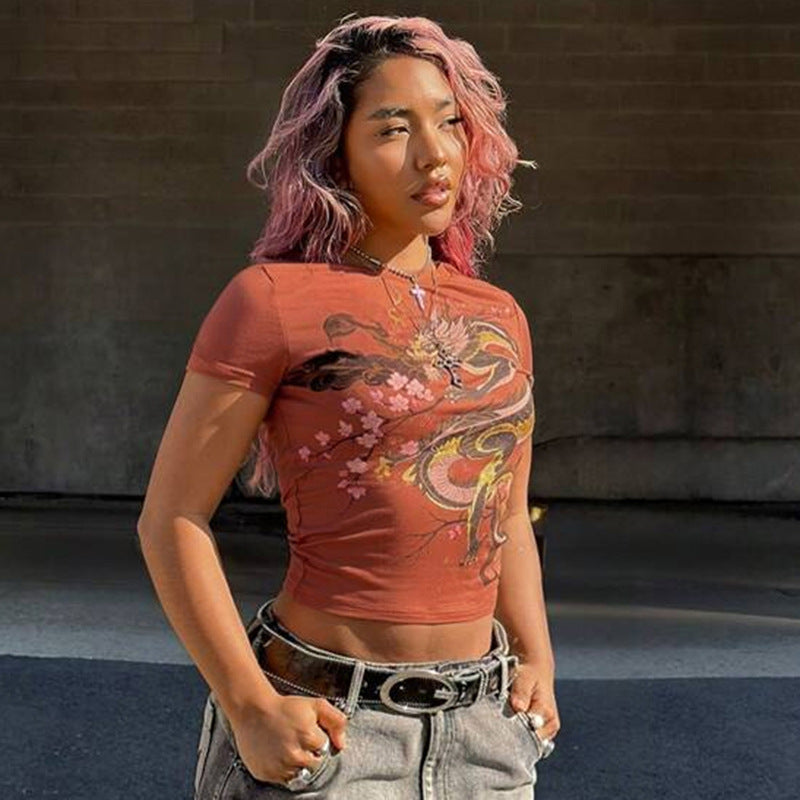 Damen T-Shirt mit kultiviertem Druckdesign und figurbetontem Schnitt Drune