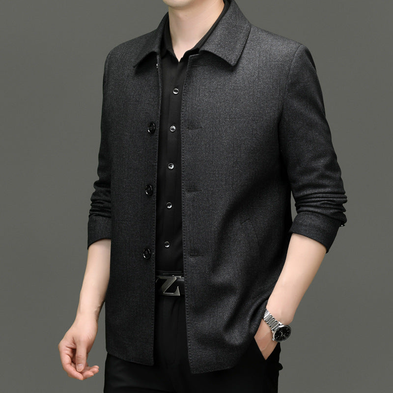 Herren lässiger Wool-Jackett mit knöpfbarem Kragen und praktischen Taschen Drune