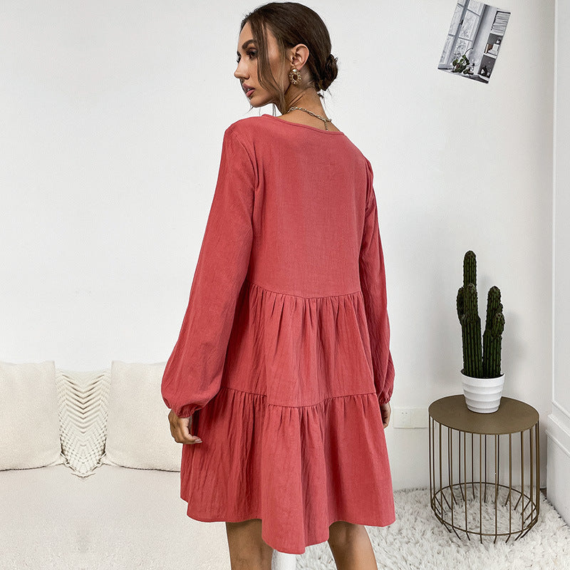 Damen luftiges Sommerkleid mit Knopfleiste und Rüschendetails Drune