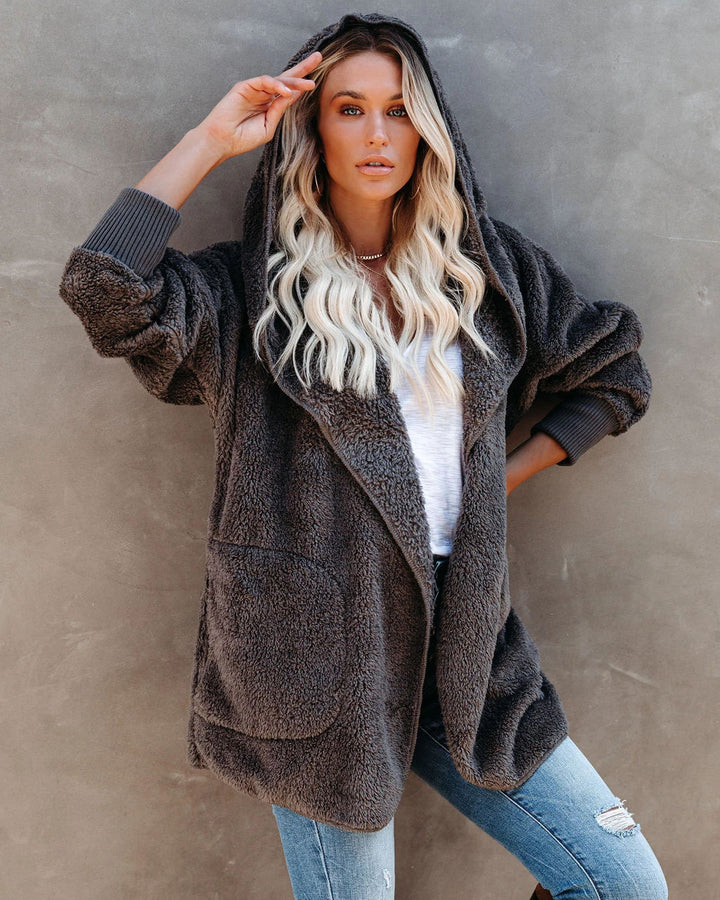 Damen Kuschelige Hoodie Jacke Drune