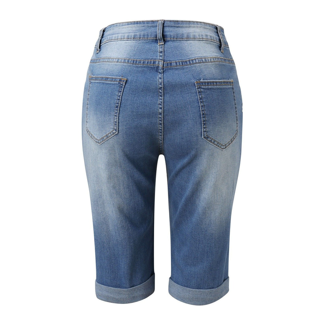 Damen Modische Destroyed Denim-Shorts mit Hohem Bund und Aufgerissenen Details Drune