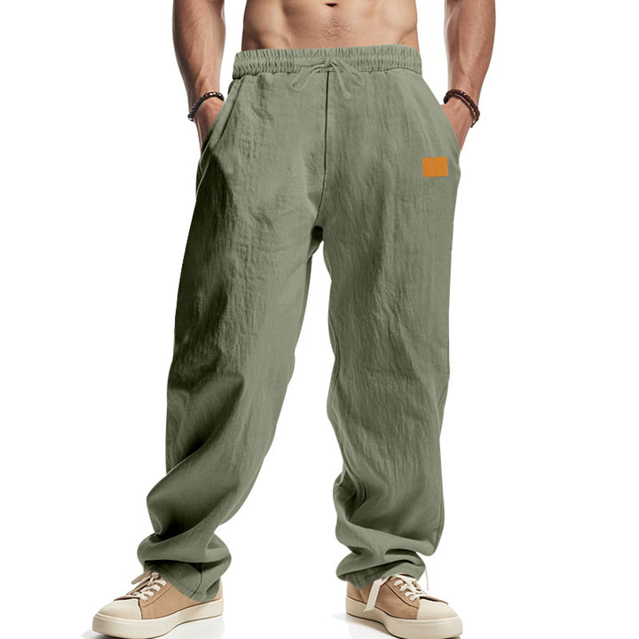 Herren locker geschnittene Leinenhose mit verstellbarem Kordelzug und praktischen Seitentaschen Drune