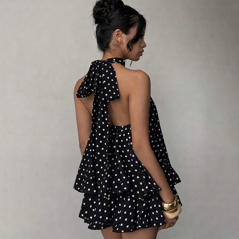 Damen Minikleid mit verspieltem Polka-Dot-Muster und elegantem Neckholder Drune