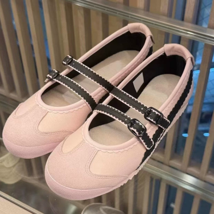 Damen Ballerina-Schuhe mit doppeltem Riemen und verspieltem Design Drune