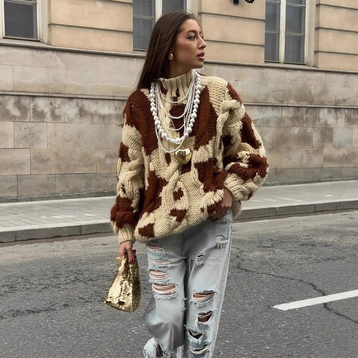 Damen Grobstrickpullover mit auffälligem Muster Drune