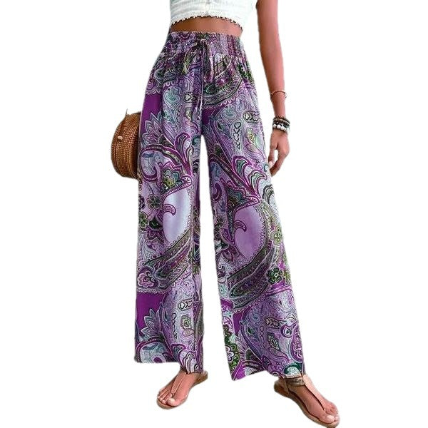 Damen Weitgeschnittene Palazzo-Hose mit floralem Paisley-Muster und elastischem Bund Drune