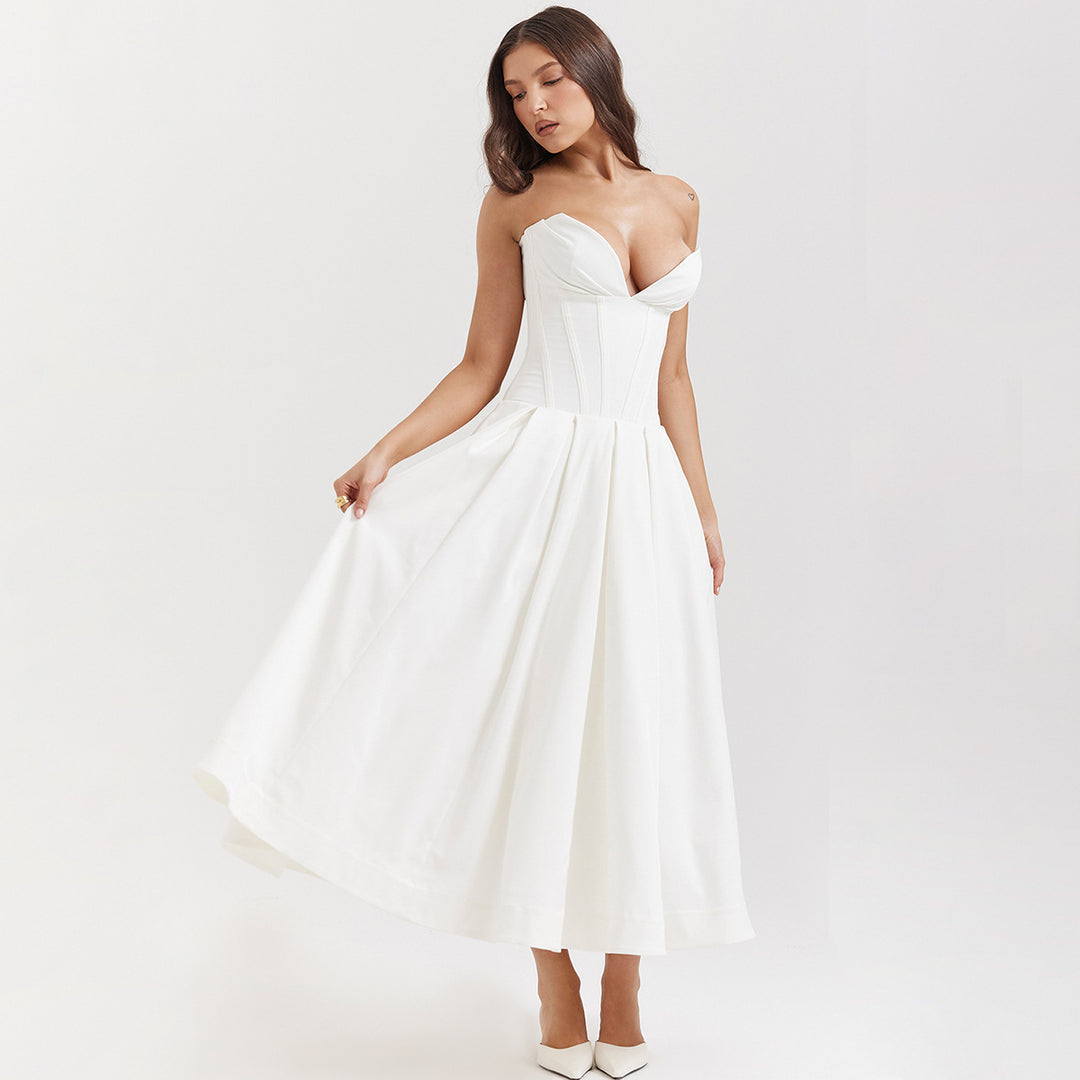 Damen Hochwertiges Abendkleid mit tailliertem Oberteil und voluminösem Rock Drune