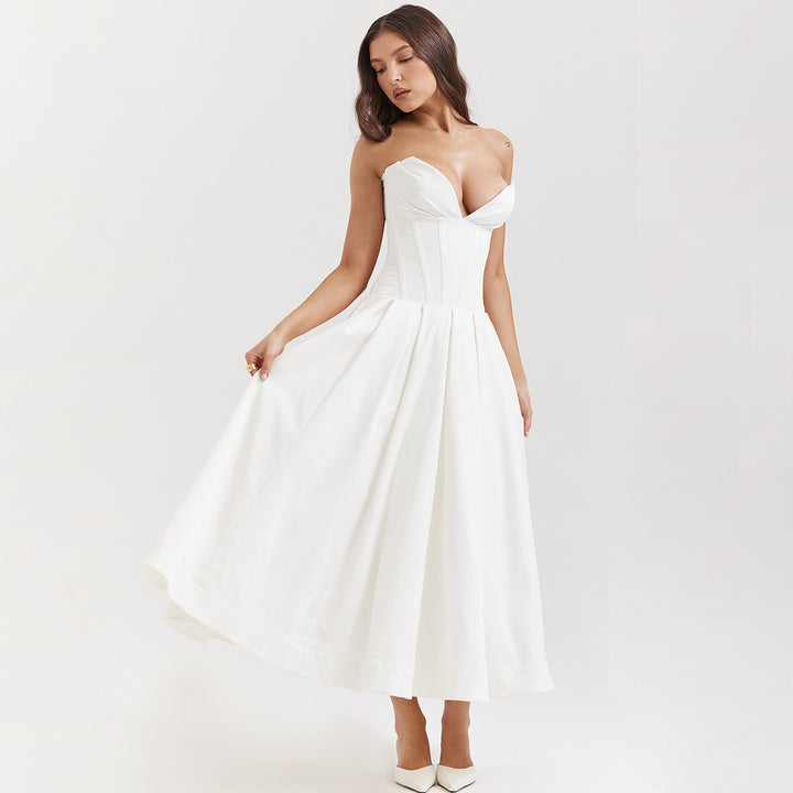 Damen Elegantes und figurbetontes Abendkleid mit tiefem Ausschnitt Drune