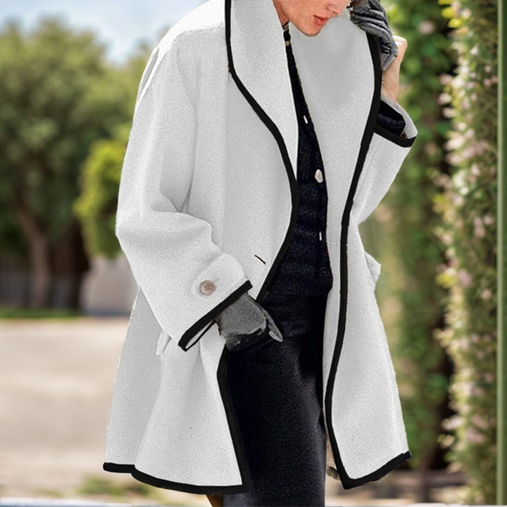 Damen nan oversize Bouclé Wollmix Mantel mit kontrastpaspeln und umgeschlagenem Kragen Drune