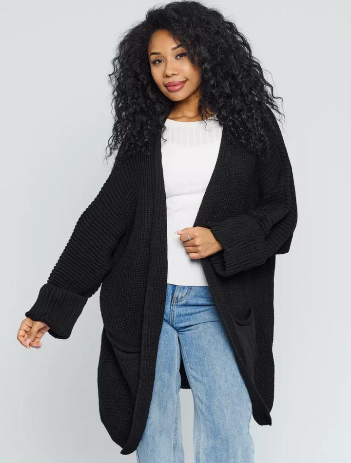Drune | Strickjacke Übergröße Passform Gestrickte Wollmischung Rippstrickärmel Offene Vorderseite