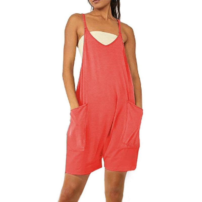 Damen Lässiger Jumpsuit mit tiefem Ausschnitt und praktischen Taschen Drune