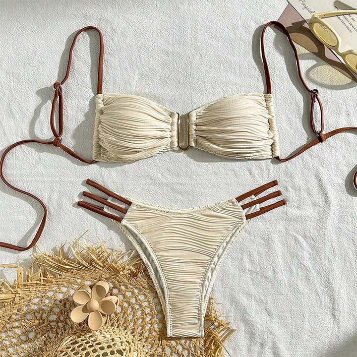 Damen Bandeau-Bikini mit Raffung und hohen Beinausschnitten Drune