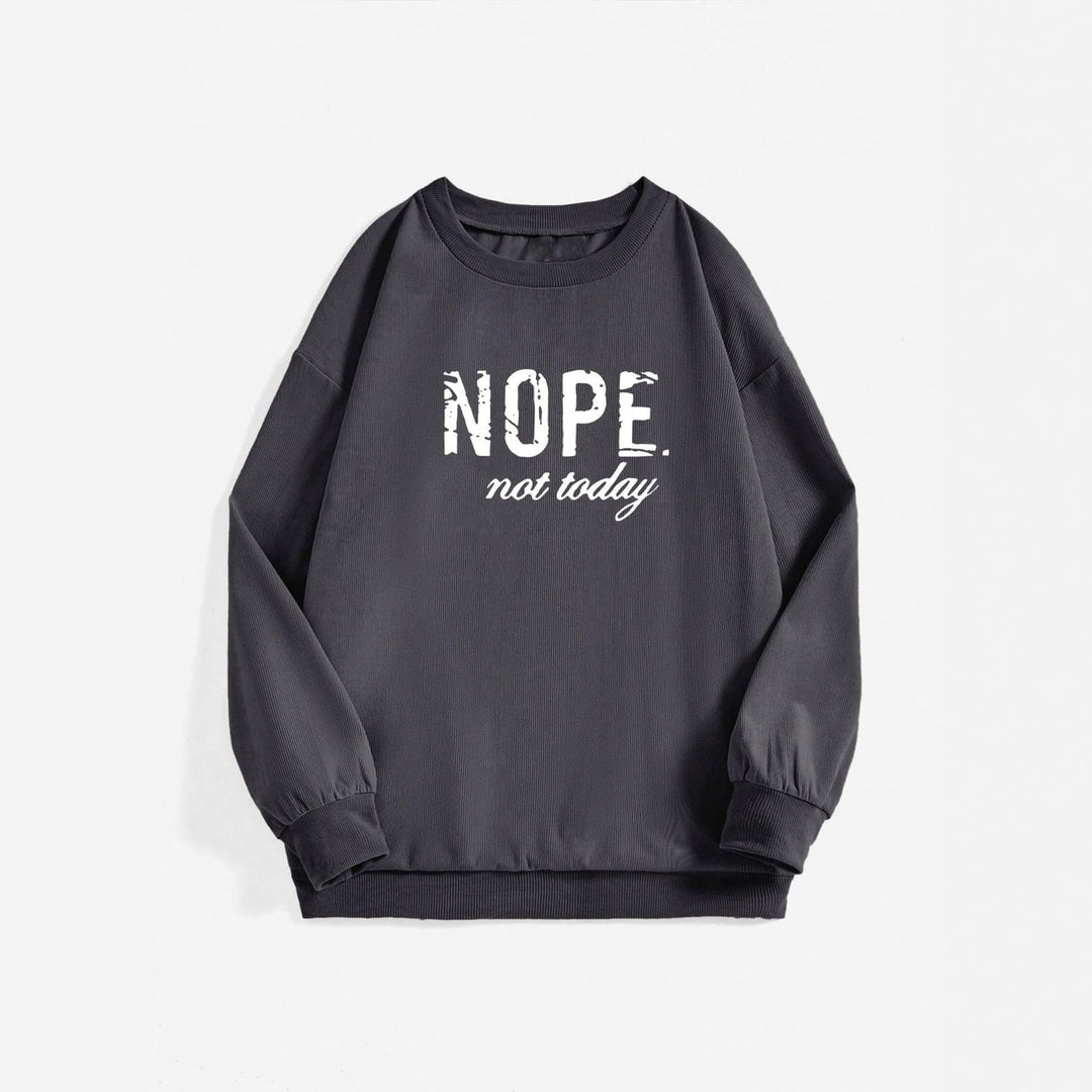 Damen lässiger Oversize Pullover mit Statement-Druck und Rippstruktur Drune