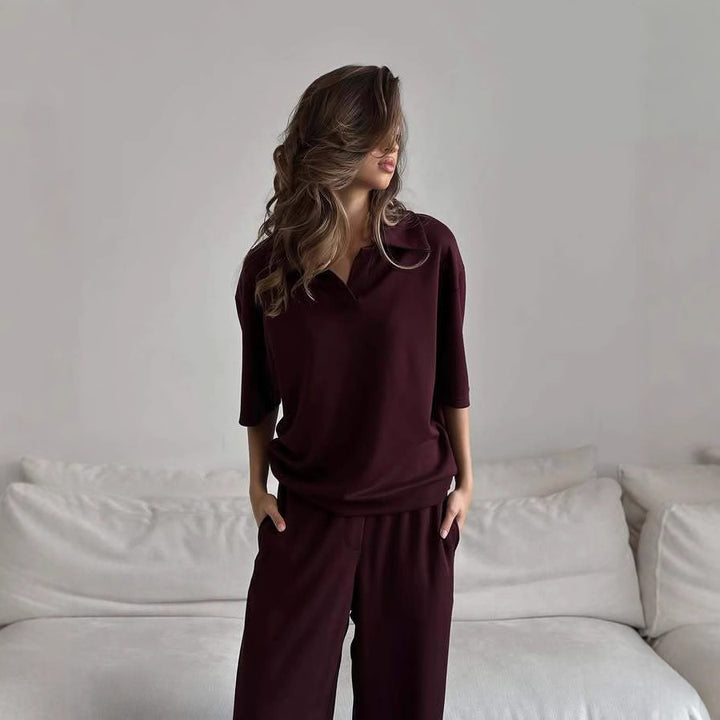 Damen elegante Kombination aus Bluse und weitem Hosenanzug Drune