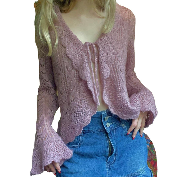 Damen gehäkelter Cardigan mit Rüschendetails Drune