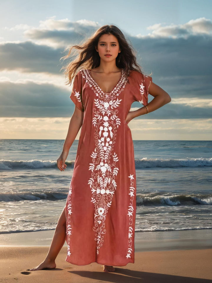 Damen eleganter Strandüberwurf mit filigranem Stickereidesign Drune