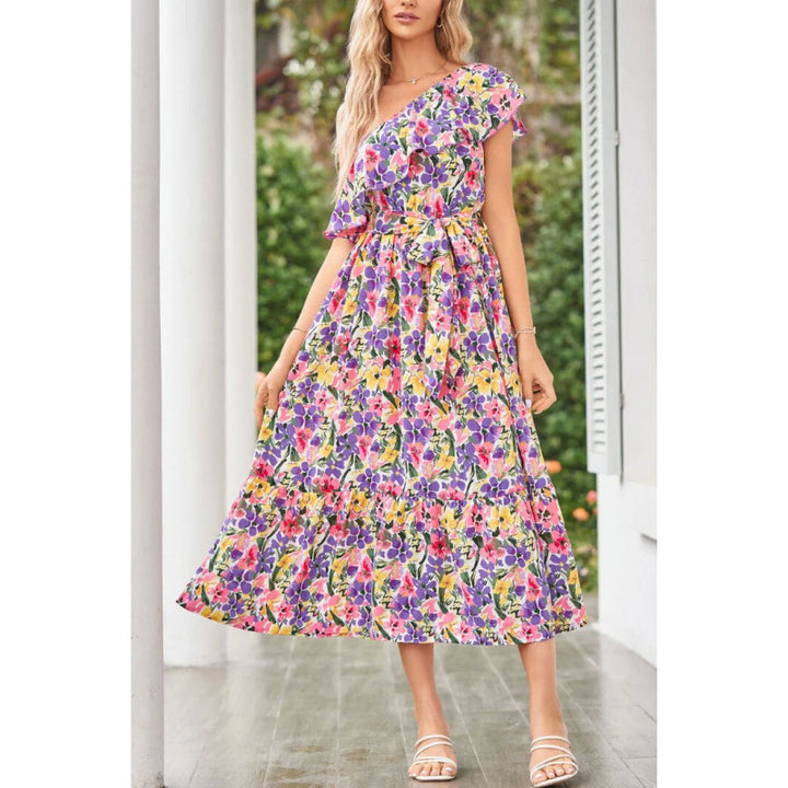 Damen Maxikleid mit asymmetrischem Schnitt und floralem Volantdesign Drune