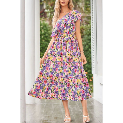 Damen Maxikleid mit asymmetrischem Schnitt und floralem Volantdesign Drune