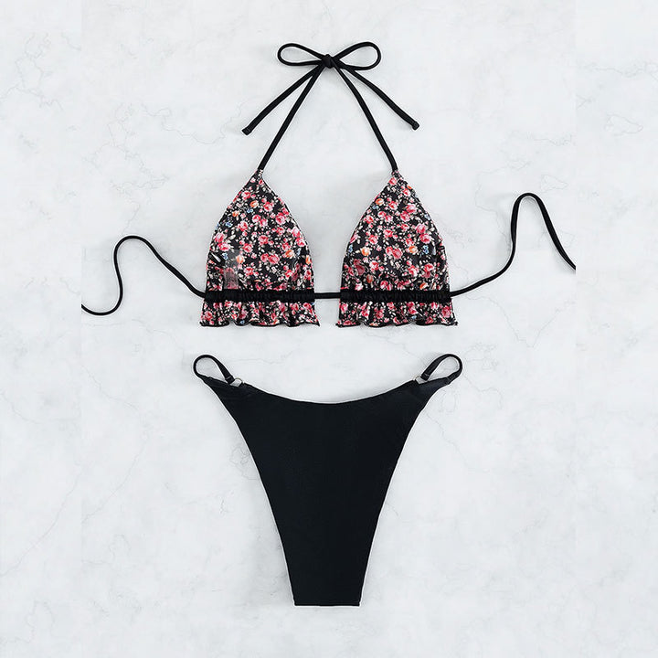 Damen Triangel-Bikini mit floralem Rüschendesign Drune