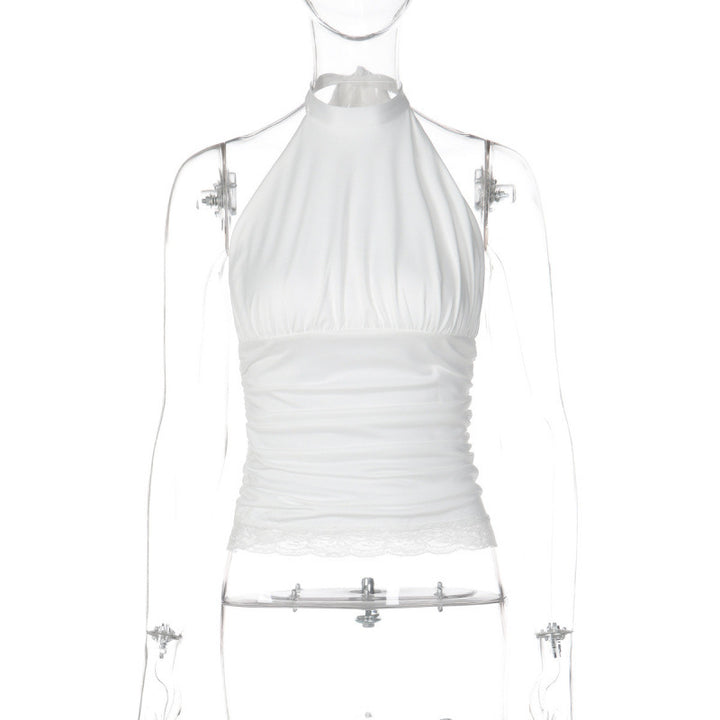 Damen Elegantes Haltertop mit Rüschen und Spitzenabschluss Drune