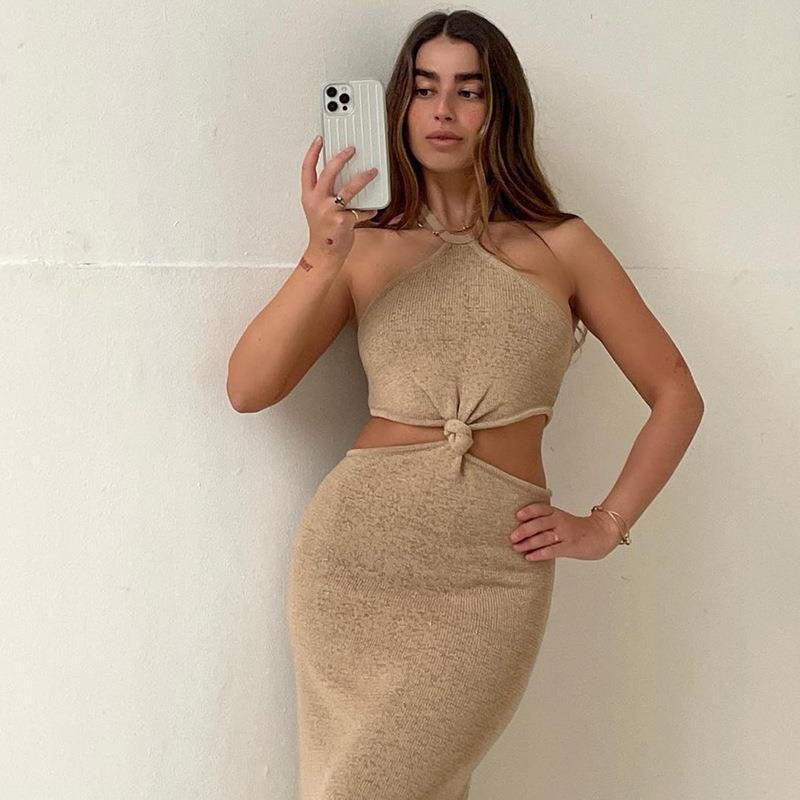 Damen Maxikleid mit cut-out Design und eleganter Knotendetail Drune