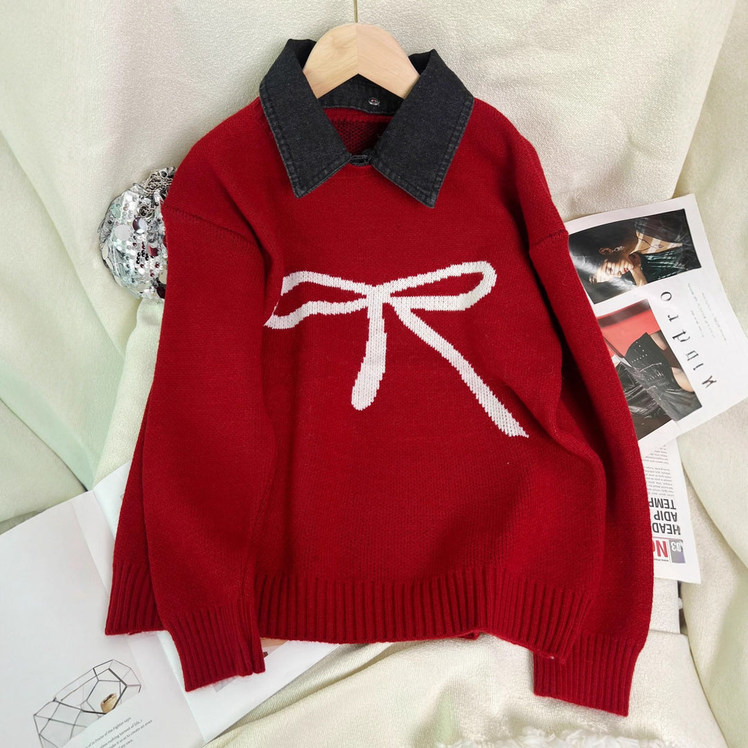Damen kuscheliger Pullover mit schickem Schleifenmotiv Drune