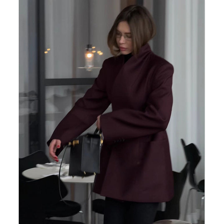 Damen nan taillierter Blazerkleid-Mantel mit Stehkragen, markanter Schulterform und aufgesetzten Taschen Drune