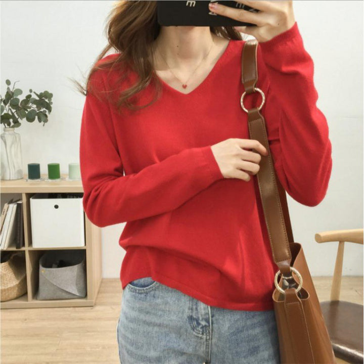Damen V-Ausschnitt Pullover mit lässigem Schnitt und weichen Materialien Drune