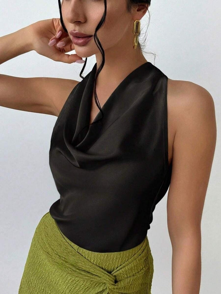 Damen Elegantes Satinoberteil mit schickem Wasserfall-Ausschnitt Drune