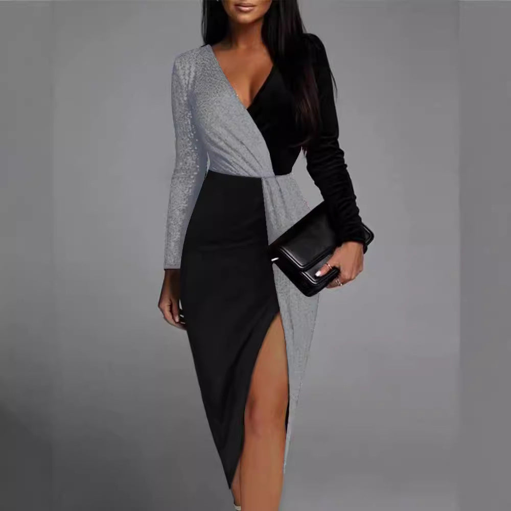 Damen Wickelkleid mit asymmetrischem Schnitt und langem Arm Drune