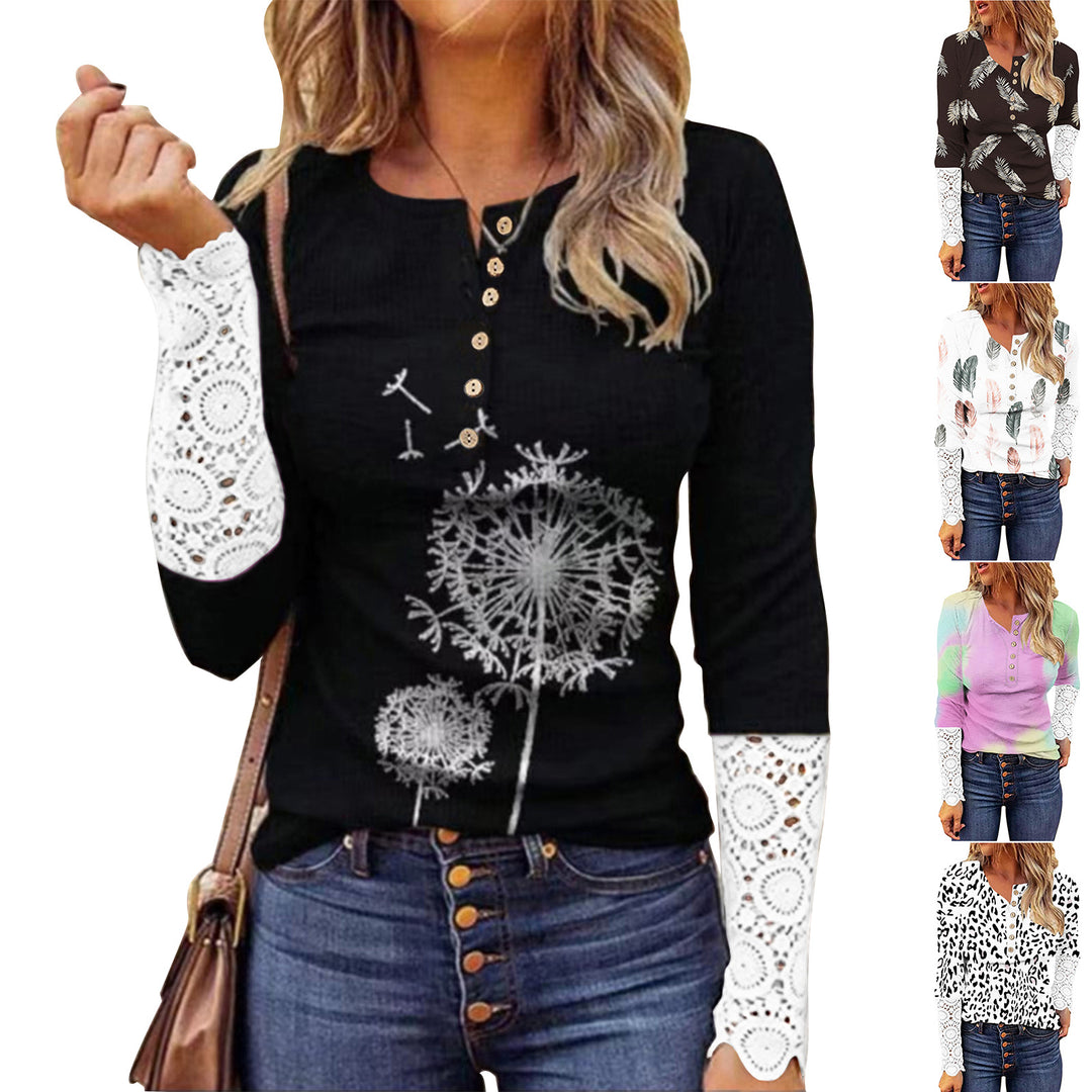 Damen Modisches Langarmshirt mit Spitzenärmeln Drune