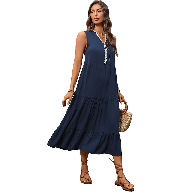 Damen Maxikleid mit eleganter Knopfleiste und voluminösem Rock Drune
