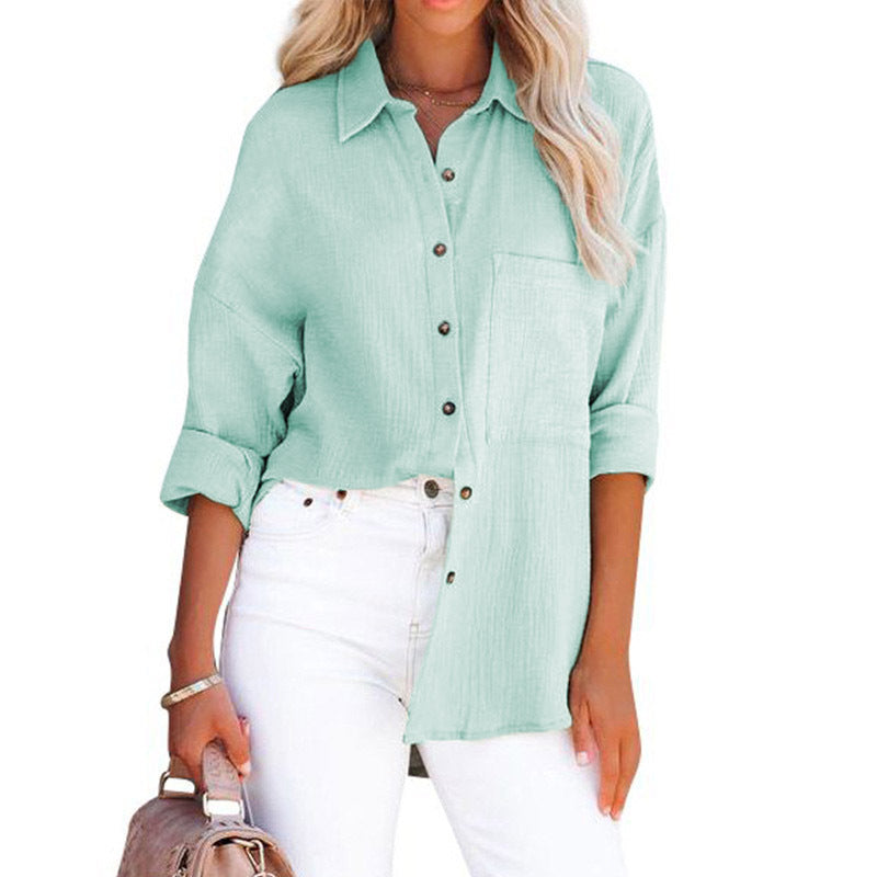 Damen lässige Bluse im Oversized Schnitt mit Knopfleiste und praktischen Taschen Drune