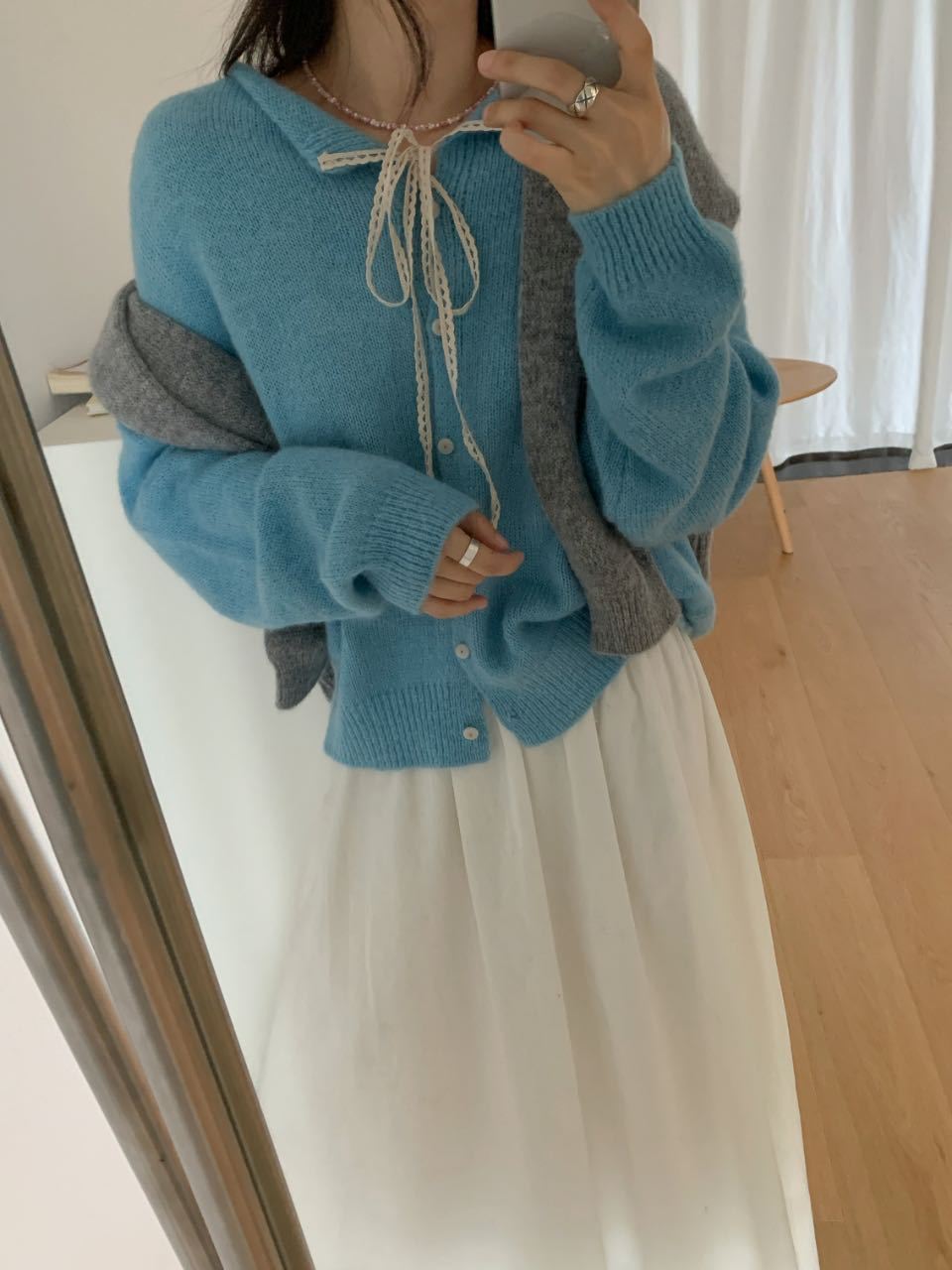 Damen lässiger Strickcardigan mit Kordelzug und feiner Struktur Drune