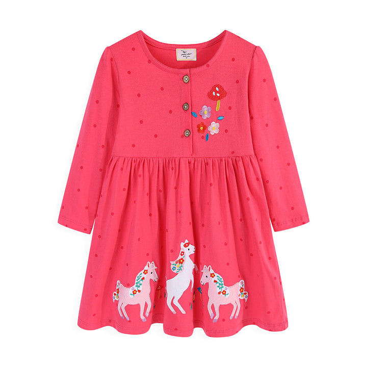 Mädchen Kleid mit bunten Einhorn- und Blumenstickereien Drune