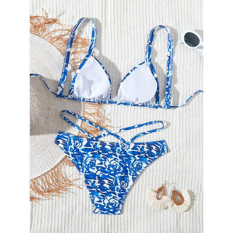Damen Triangel-Bikini-Set mit verstellbaren Trägern und stylischem Muster Drune
