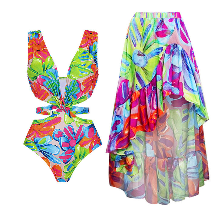 Damen Einteiler Badeanzug mit raffinierten Cut-Out-Details und floralem Design Drune