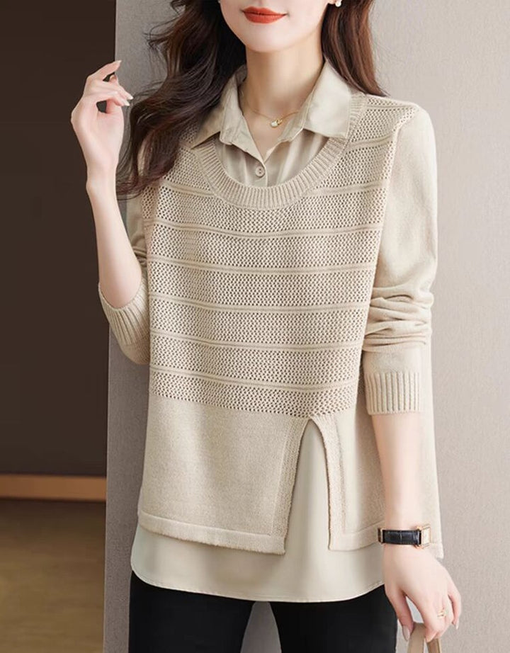 Damen Modischer Layered Pullover mit Struktur Drune