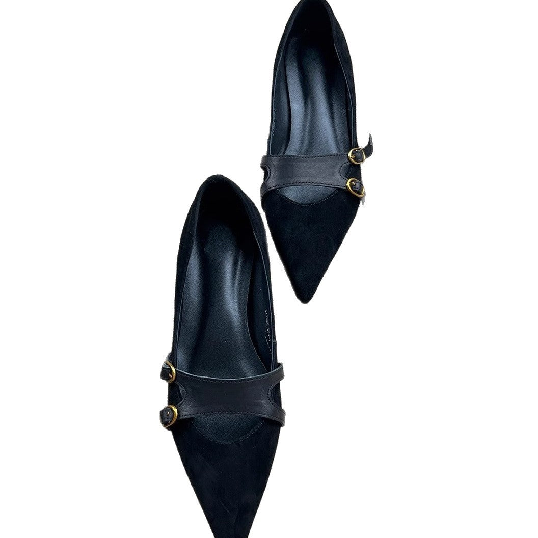 Damen Slingback-Ballerinas mit dekorativer Schnallenakzent und eleganter Lederoberfläche Drune