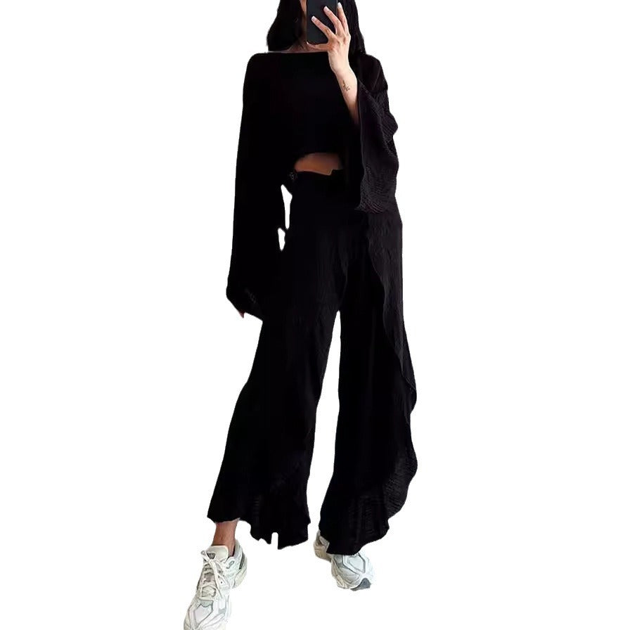 Damen Lässiges Zweiteiliges Set mit oversize Oberteil und weiten Hosen Drune