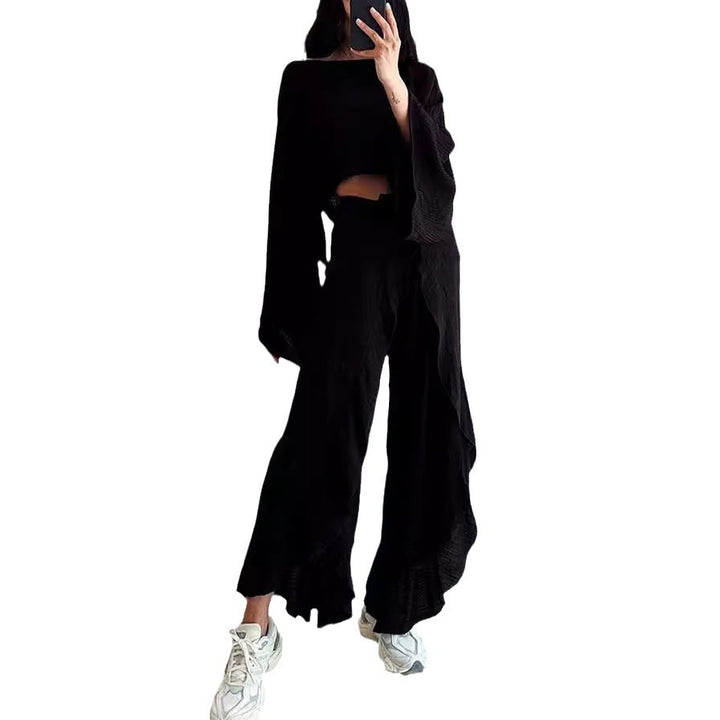 Damen Lässiges Zweiteiliges Set mit oversize Oberteil und weiten Hosen Drune