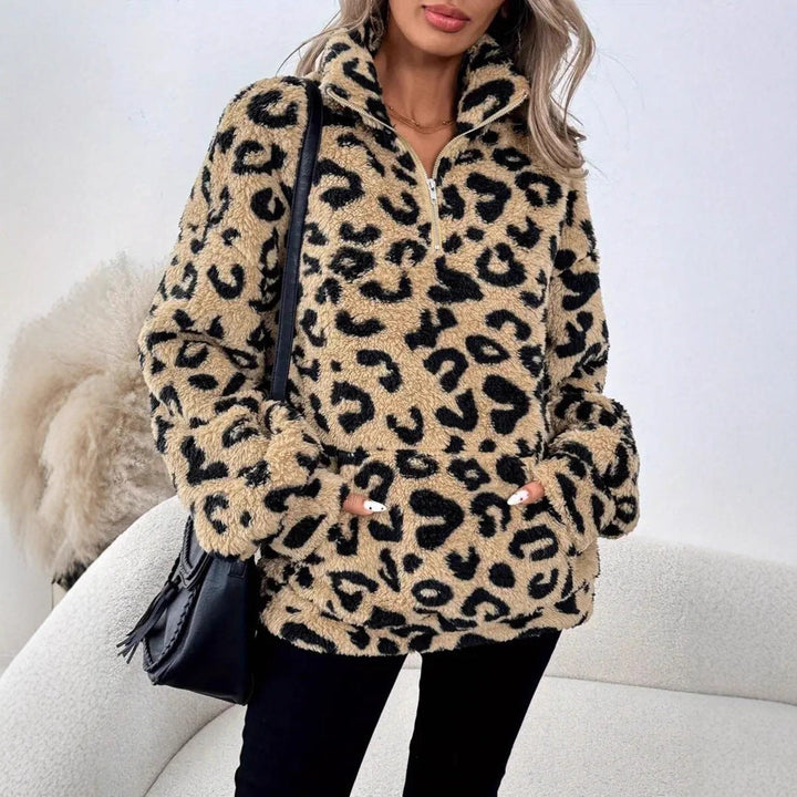 Damen Fleece-Pullover mit stylischem Leopardenmuster Drune