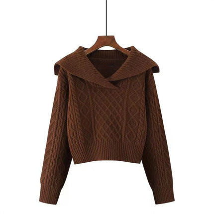 Damen Strickpullover mit weitem Kragen und raffiniertem Zopfmuster Drune