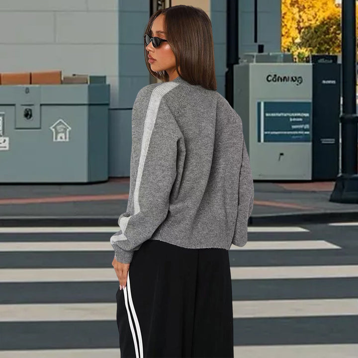Damen sportlicher Strickpullover mit modischem Streifenmuster Drune