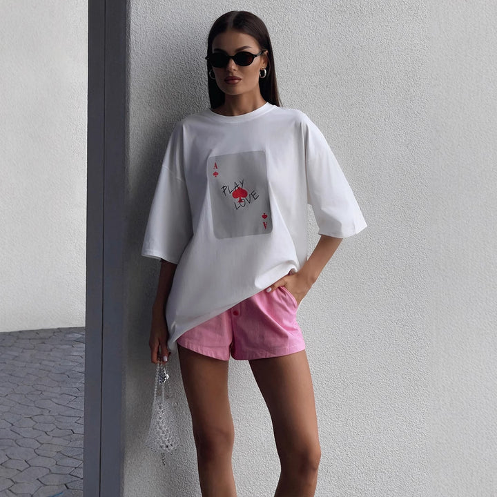Damen Legeres T-Shirt mit grafischem Druck und weiten Ärmeln Drune