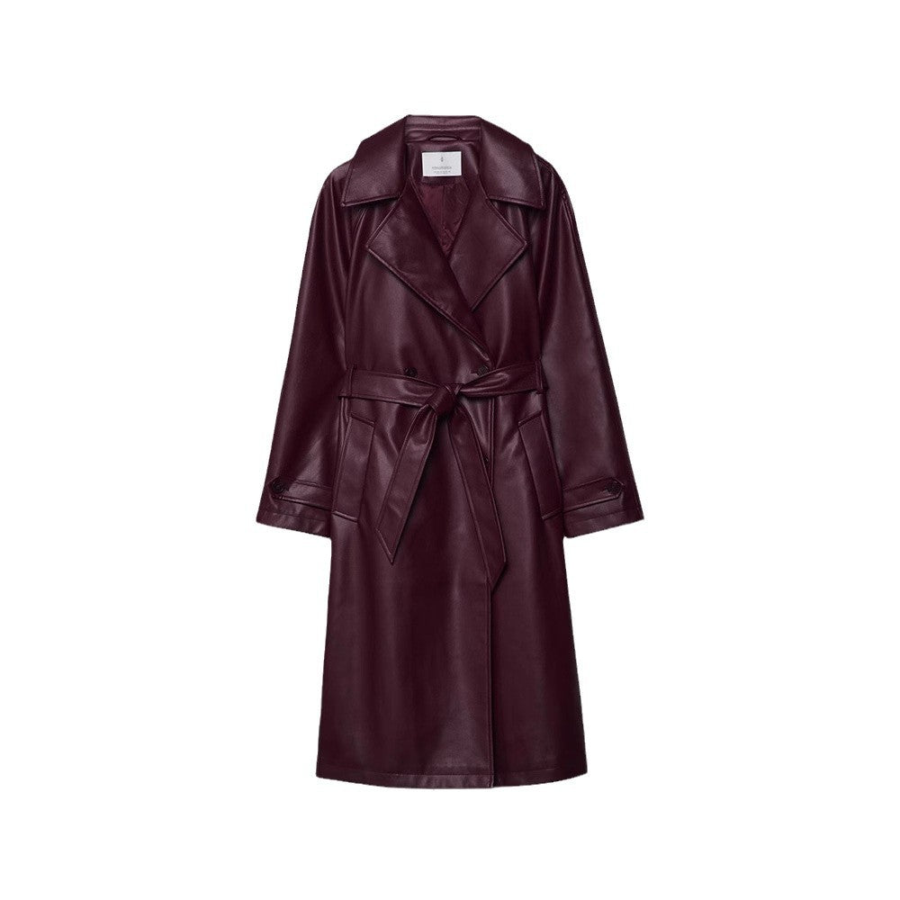 Damen Kunstleder-Trenchcoat mit elegantem Schnitt Drune