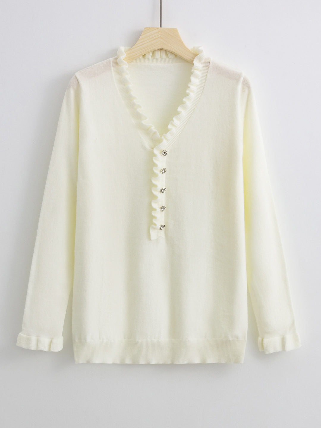 Damen Bluse mit fließendem Rüschendesign und Knopfleiste Drune