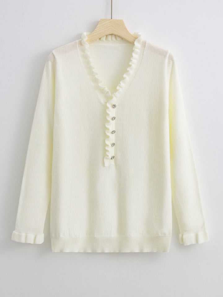 Damen Bluse mit fließendem Rüschendesign und Knopfleiste Drune