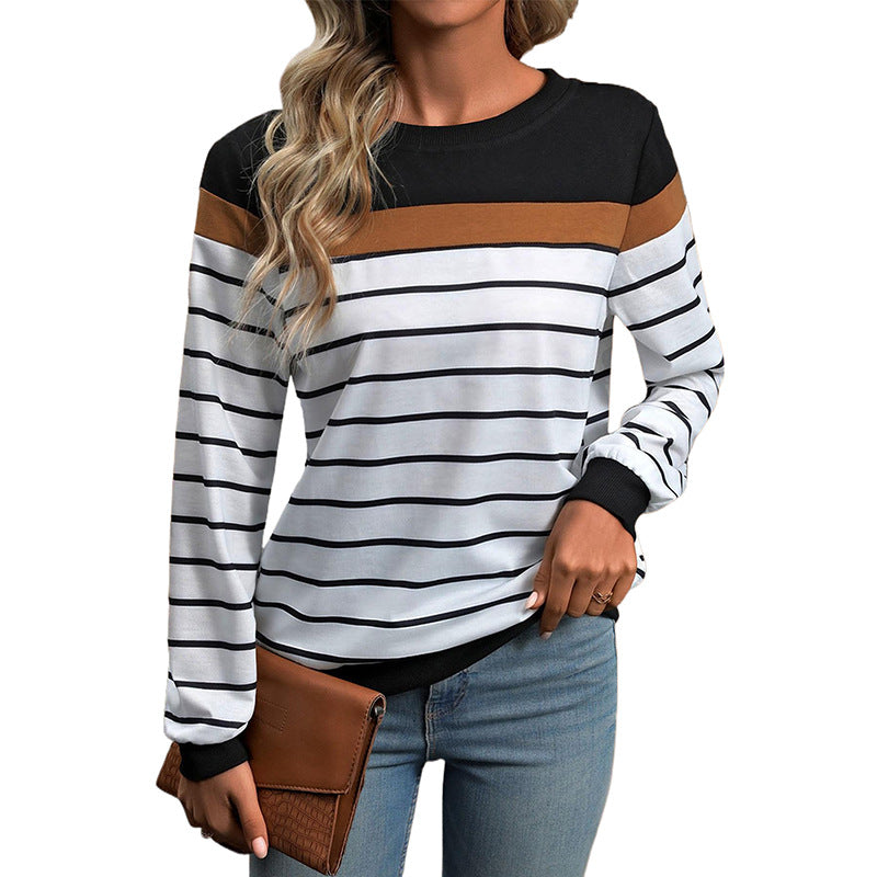 Damen Lässiger Streifenpullover mit Farbblockdesign Drune