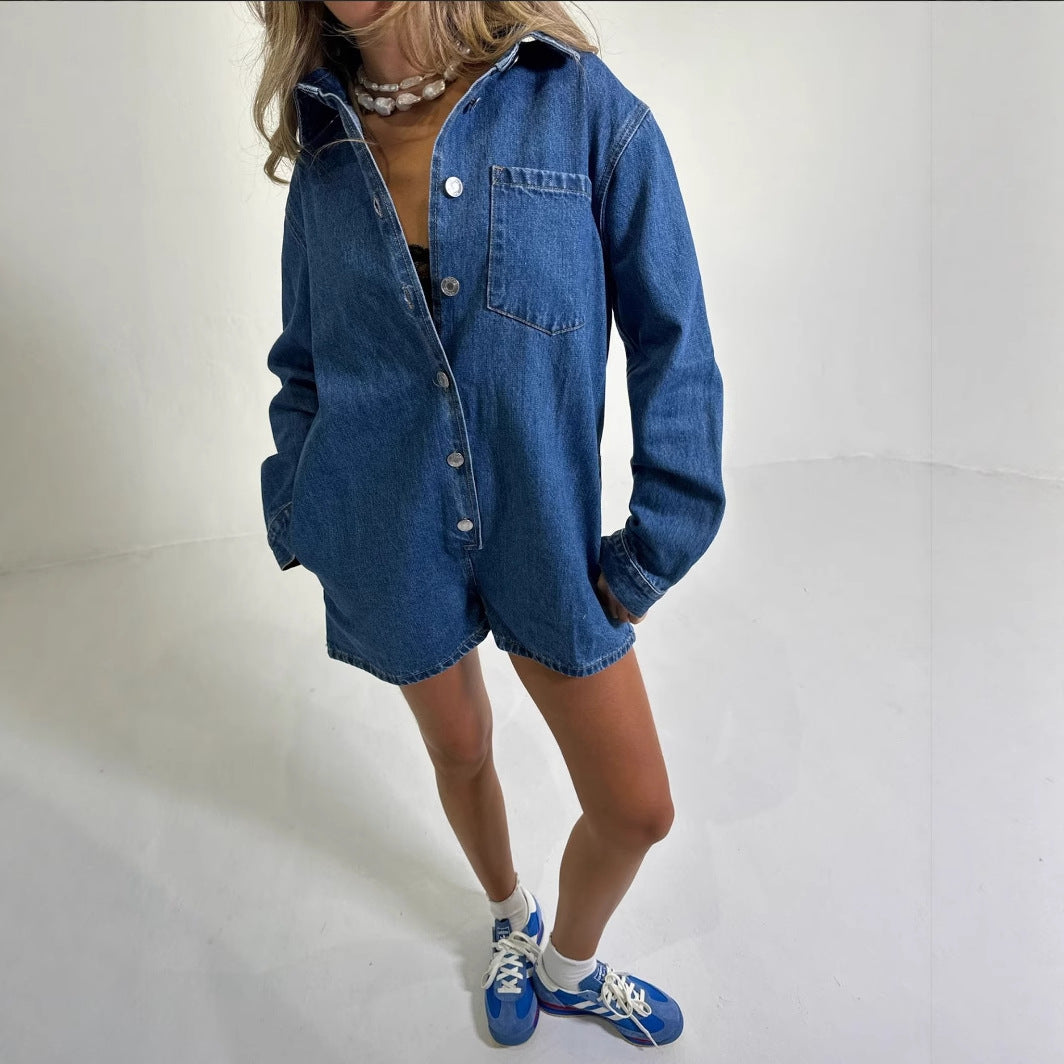 Damen Jeans-Overall mit Kurzarm und praktischen Taschen Drune